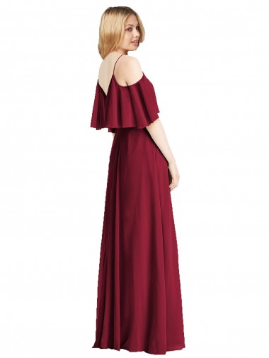 Bleu roi Trapèze Bretelles spaghetti Col V Mousseline Longue Robes demoiselle d'honneur