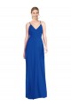 Bleu roi Trapèze Bretelles spaghetti Col V Mousseline Longue Robes demoiselle d'honneur Pas Cher