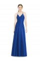 Bleu roi Trapèze Bretelles spaghetti Col V Satiné Longue Robes demoiselle d'honneur Pas Cher