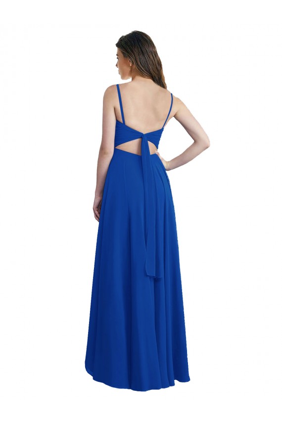 Bleu roi Trapèze Bretelles spaghetti Mousseline Longue Asymétrique Robes demoiselle d'honneur Pas Cher