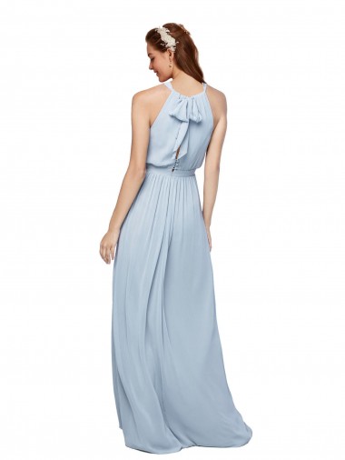 Bleu roi Trapèze Col Haut Mousseline Longue Robes demoiselle d'honneur