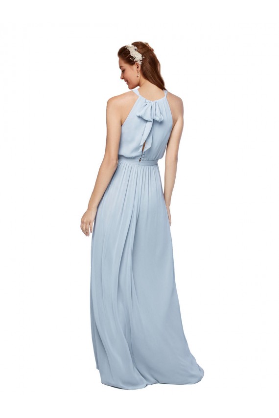 Bleu roi Trapèze Col Haut Mousseline Longue Robes demoiselle d'honneur Pas Cher