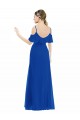 Bleu roi Trapèze Col V Mousseline Longue Asymétrique Robes demoiselle d'honneur Pas Cher