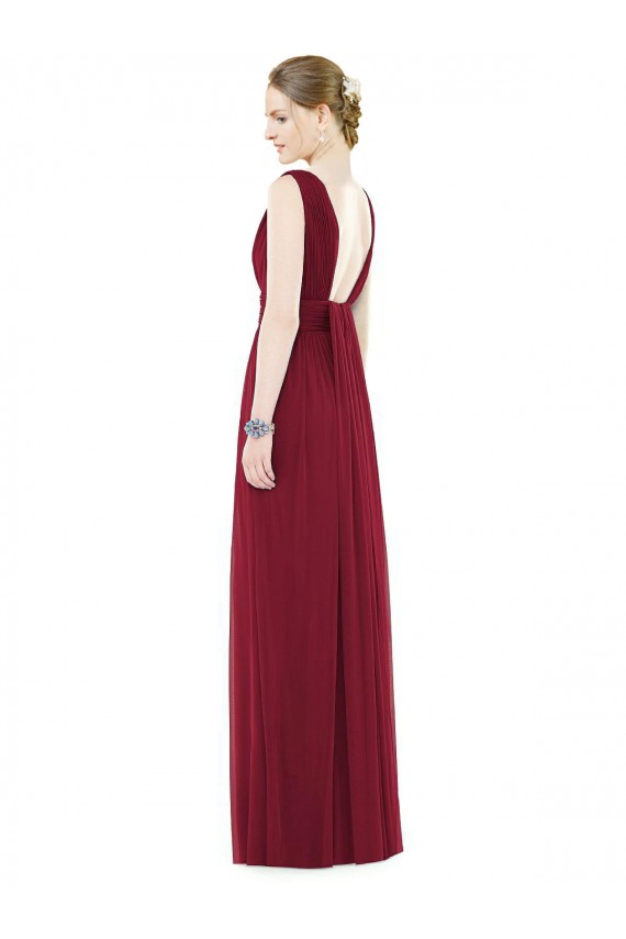 Bleu roi Trapèze Col V Mousseline Longue Robes demoiselle d'honneur Pas Cher