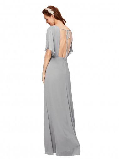 Bleu roi Trapèze Col V Mousseline Longue Robes demoiselle d'honneur