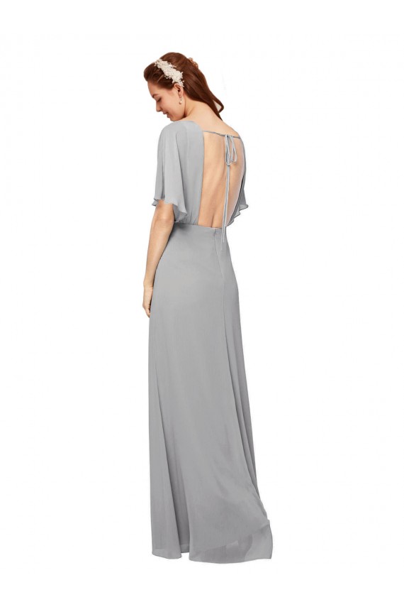 Bleu roi Trapèze Col V Mousseline Longue Robes demoiselle d'honneur Pas Cher