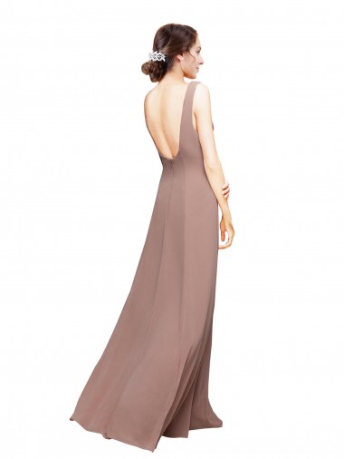 Bleu roi Trapèze Col V Mousseline Longue Robes demoiselle d'honneur