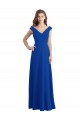 Bleu roi Trapèze Col V Mousseline Longue Robes demoiselle d'honneur Pas Cher