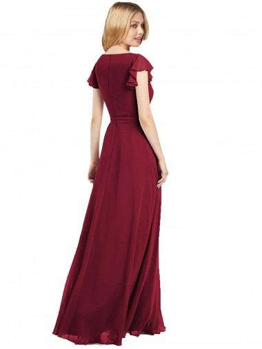 Bleu roi Trapèze Col V Mousseline Longue Robes demoiselle d'honneur
