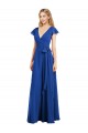 Bleu roi Trapèze Col V Mousseline Longue Robes demoiselle d'honneur Pas Cher