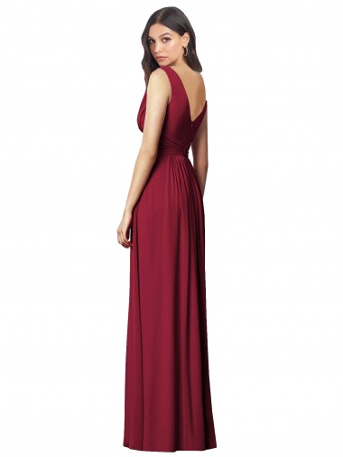 Bleu roi Trapèze Col V Mousseline Longue Robes demoiselle d'honneur