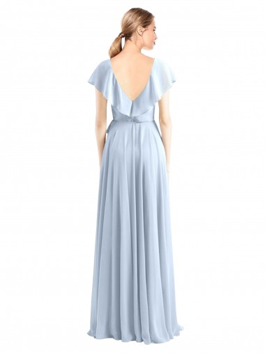 Bleu roi Trapèze Col V Mousseline Longue Robes demoiselle d'honneur
