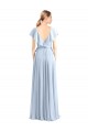 Bleu roi Trapèze Col V Mousseline Longue Robes demoiselle d'honneur Pas Cher