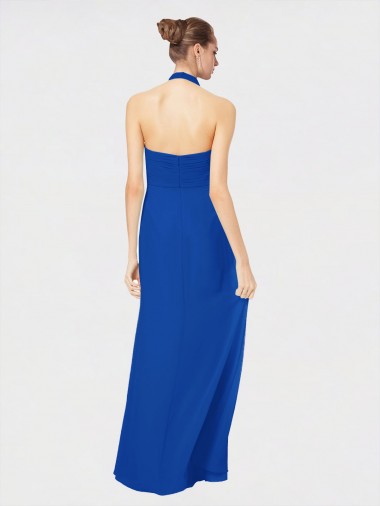 Bleu roi Trapèze Licou Mousseline Longue Robes demoiselle d'honneur