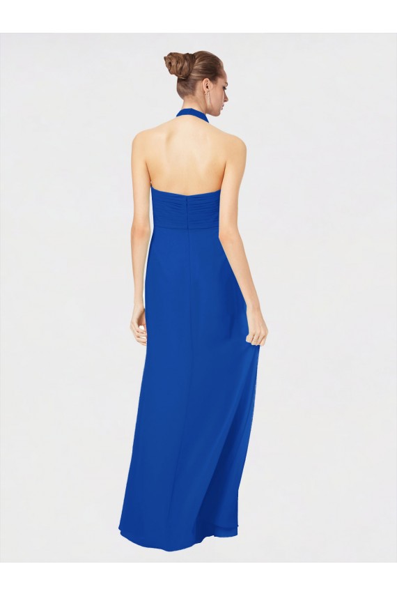 Bleu roi Trapèze Licou Mousseline Longue Robes demoiselle d'honneur Pas Cher
