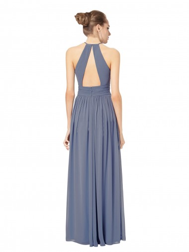 Bleu roi Trapèze Licou Mousseline Longue Robes demoiselle d'honneur