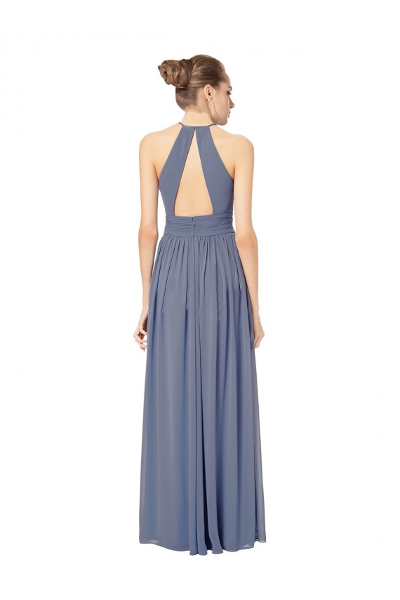 Bleu roi Trapèze Licou Mousseline Longue Robes demoiselle d'honneur Pas Cher