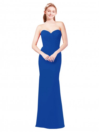 Bleu roi Trapèze Mousseline Longue Robes demoiselle d'honneur Pas Cher