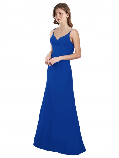 Bleu roi Trapèze Mousseline Longue Robes demoiselle d'honneur Pas Cher