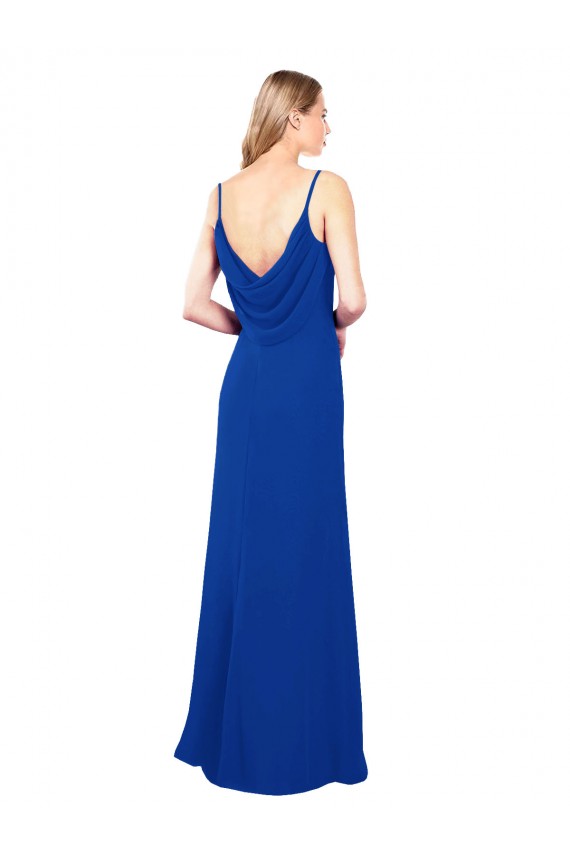 Bleu roi Trapèze Mousseline Longue Robes demoiselle d'honneur Pas Cher