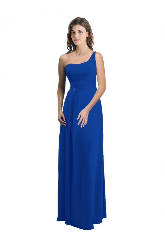 Bleu roi Trapèze Mousseline Longue Robes demoiselle d'honneur Pas Cher
