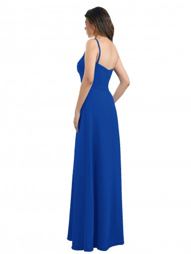 Bleu roi Trapèze Mousseline Longue Robes demoiselle d'honneur