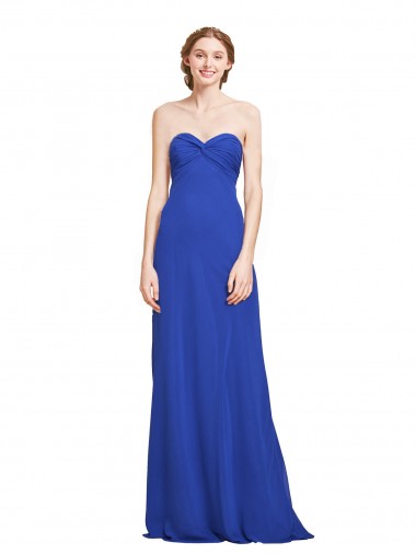 Bleu roi Trapèze Mousseline Longue Robes demoiselle d'honneur Pas Cher