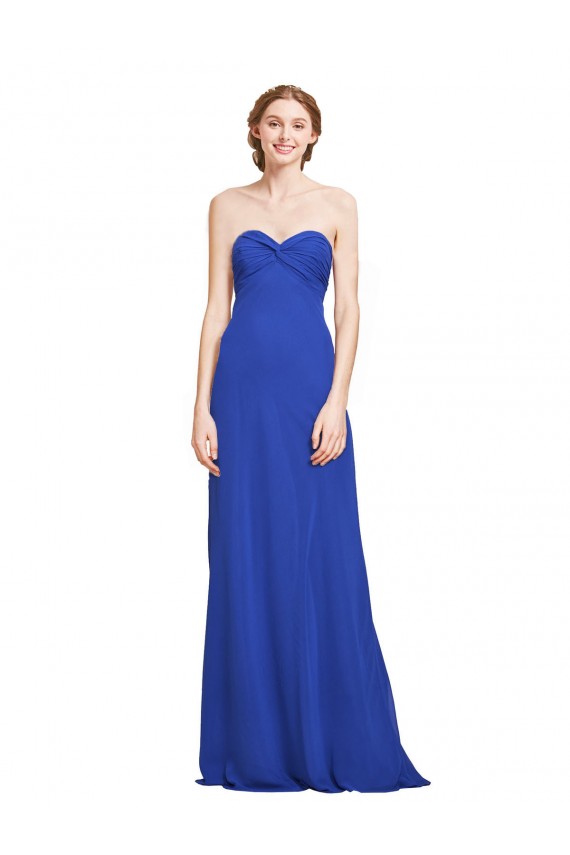 Bleu roi Trapèze Mousseline Longue Robes demoiselle d'honneur Pas Cher