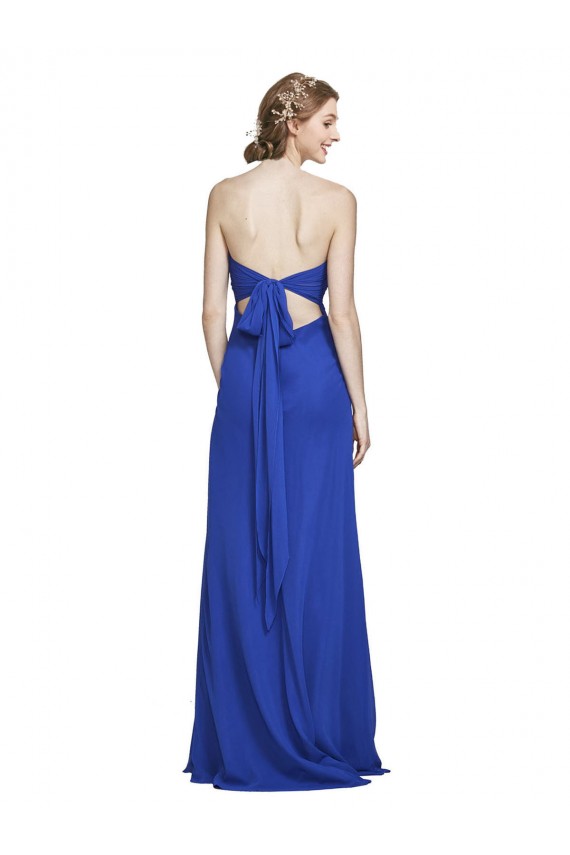 Bleu roi Trapèze Mousseline Longue Robes demoiselle d'honneur Pas Cher