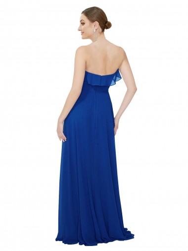 Bleu roi Trapèze Sans bretelle Mousseline Longue Robes demoiselle d'honneur