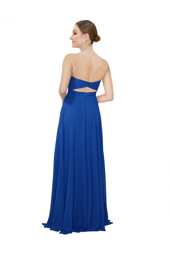 Bleu roi Trapèze Sans bretelle Mousseline Longue Robes demoiselle d'honneur Pas Cher