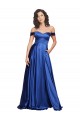 Bleu roi Trapèze Épaule Dénudée Balayage train Satiné Stretch Longue Formelles Robes demoiselle d'honneur / Robes de soirée / Robes de bal Pas Cher