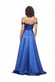 Bleu roi Trapèze Épaule Dénudée Balayage train Satiné Stretch Longue Formelles Robes demoiselle d'honneur / Robes de soirée / Robes de bal Pas Cher