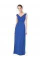 Bleu roi Trapèze Épaule Dénudée Col V Mousseline Longue Robes demoiselle d'honneur Pas Cher