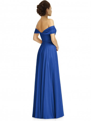 Bleu roi Trapèze Épaule Dénudée Mousseline Longue Robes demoiselle d'honneur