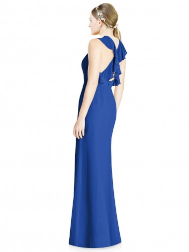 Bleu roi Trompette Licou Col Haut Mousseline Longue Robes demoiselle d'honneur