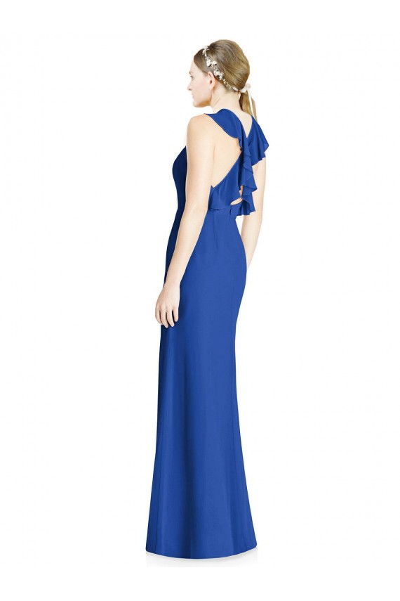 Bleu roi Trompette Licou Col Haut Mousseline Longue Robes demoiselle d'honneur Pas Cher