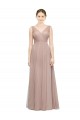 Blush Trapèze Col V Tulle Longue Robes demoiselle d'honneur Pas Cher