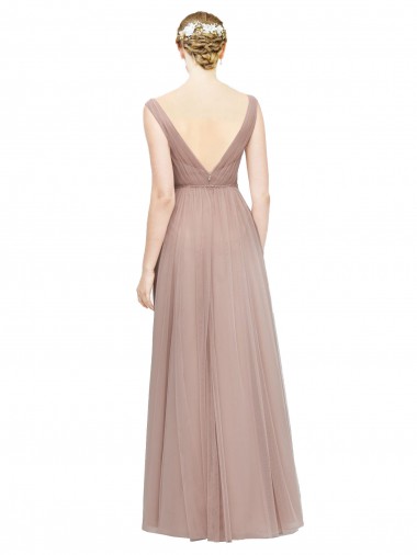 Blush Trapèze Col V Tulle Longue Robes demoiselle d'honneur