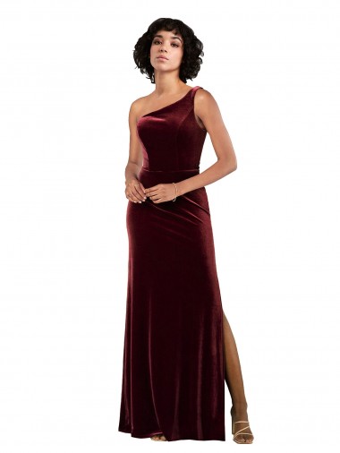 Bordeaux Colonne Velours Stretch Longue Formelles Robes demoiselle d'honneur / Robes de soirée / Robes de bal Pas Cher