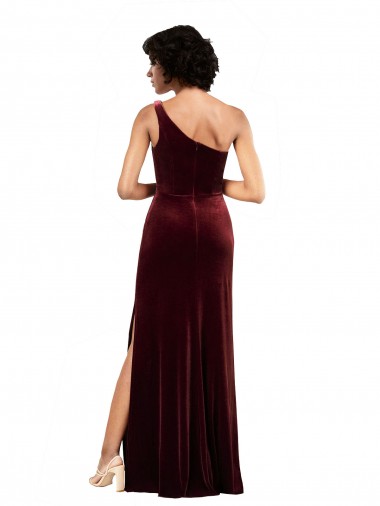 Bordeaux Colonne Velours Stretch Longue Formelles Robes demoiselle d'honneur / Robes de soirée / Robes de bal