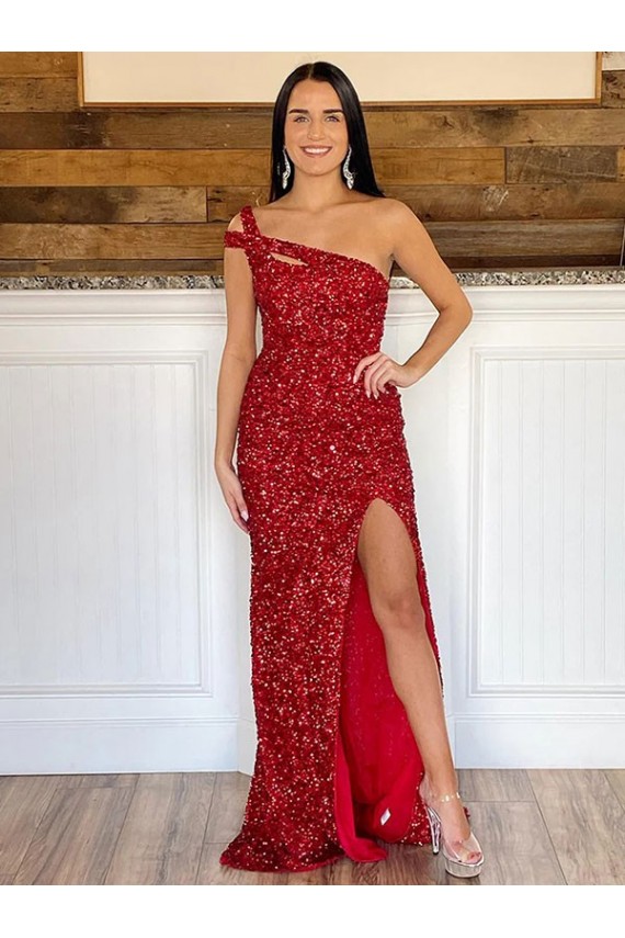 Bordeaux Fourreau Balayage train Paillettes Velours Longue Robes de bal Pas Cher