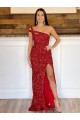 Bordeaux Fourreau Balayage train Paillettes Velours Longue Robes de bal Pas Cher