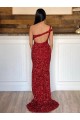Bordeaux Fourreau Balayage train Paillettes Velours Longue Robes de bal Pas Cher