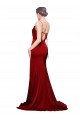 Bordeaux Fourreau Bretelles spaghetti Balayage train Satiné Stretch Longue Formelles Robes demoiselle d'honneur / Robes de soirée / Robes de bal Pas Cher