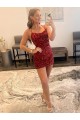 Bordeaux Fourreau Bretelles spaghetti Courte Paillettes Velours Courte Robes de bal Pas Cher