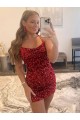 Bordeaux Fourreau Bretelles spaghetti Courte Paillettes Velours Courte Robes de bal Pas Cher