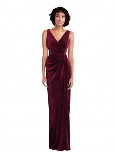 Bordeaux Fourreau Col V Velours Stretch Longue Robes demoiselle d'honneur / Robes de bal Pas Cher