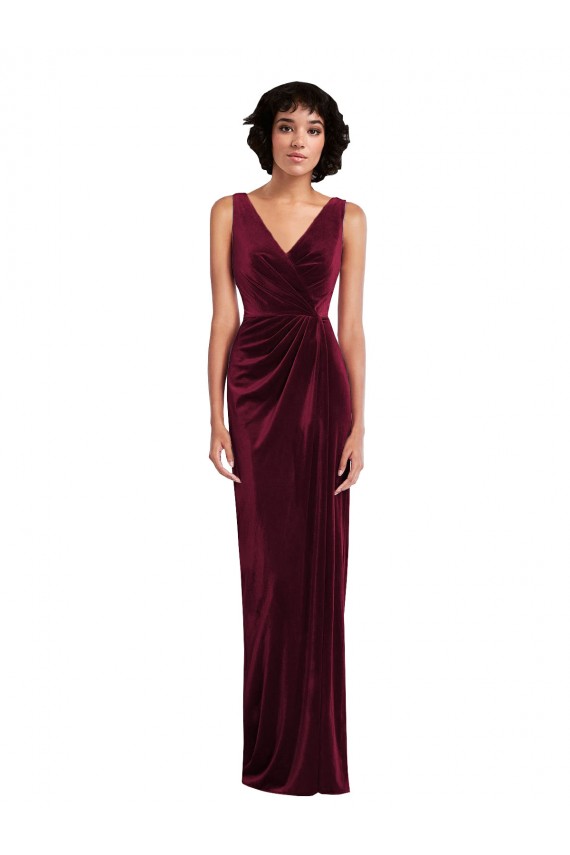 Bordeaux Fourreau Col V Velours Stretch Longue Robes demoiselle d'honneur / Robes de bal Pas Cher