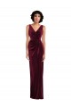 Bordeaux Fourreau Col V Velours Stretch Longue Robes demoiselle d'honneur / Robes de bal Pas Cher